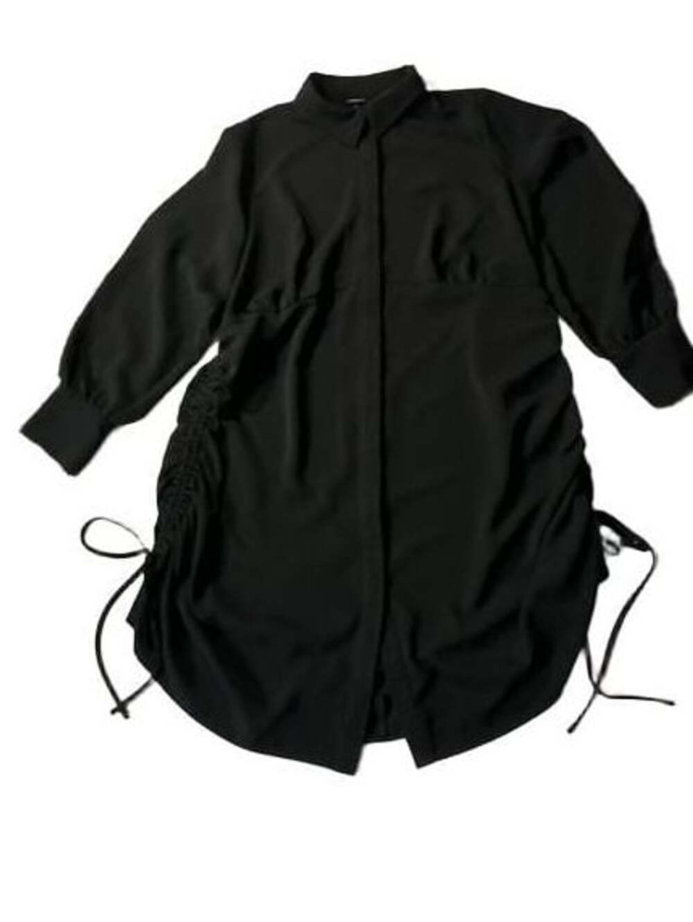 Torrid Ruched Shirt Dress Size 2 Black Button Front Long Sleeve Mini